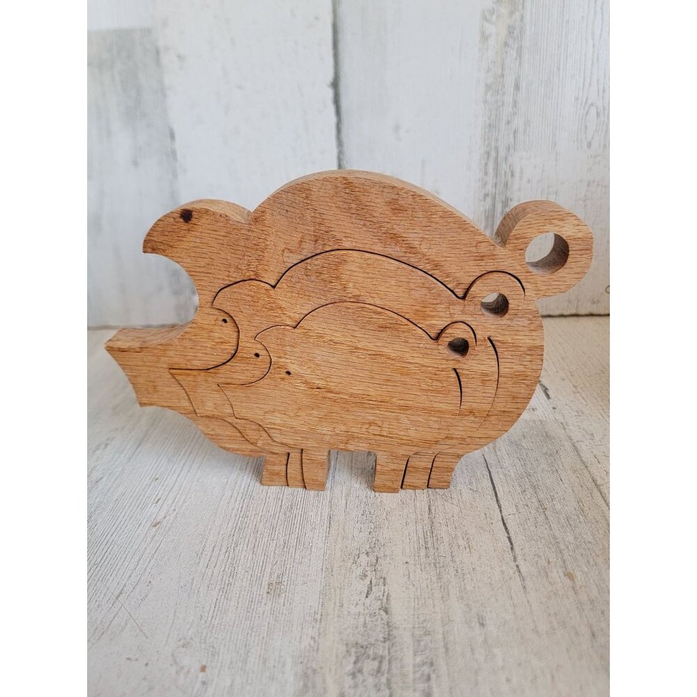 Wooden standing pigs puzzle family‎ home decor set farm home decor
